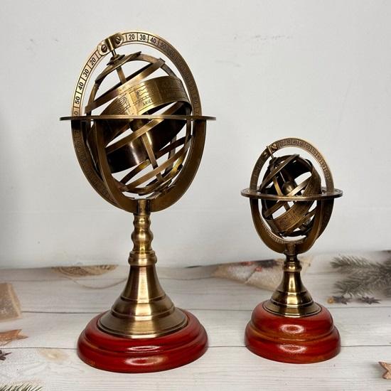 Set of 2 Brass Armillary Sphere Astrolabe Nautical Marine Tabletop Globe Armillary Sphere Globe Spherical 15.24 Cm and 20.… More