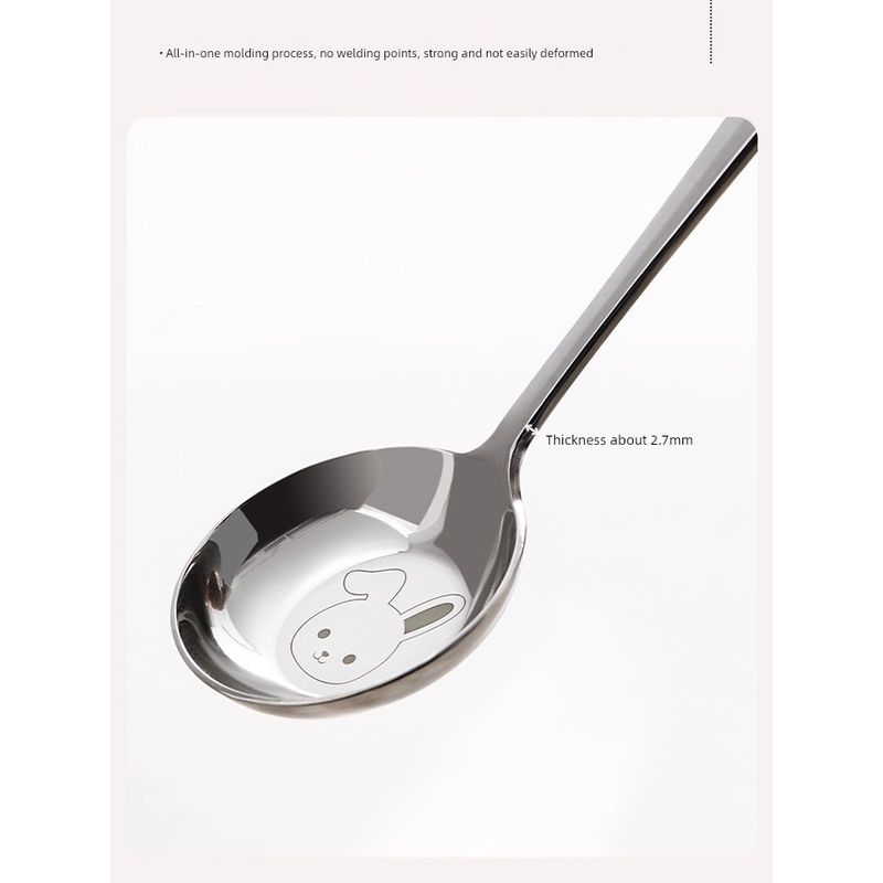 316L Stainless Steel Spoon for Home Use, High-End Flat-Bottomed Large Children's Spoon for Eating, Round-Headed Soup Spoon, Deep Soup Spoon