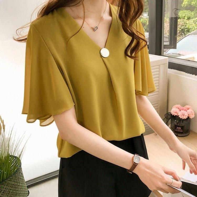 Summer Women's Large Half Sleeve Chiffon Shirt Short Sleeve Loose Top