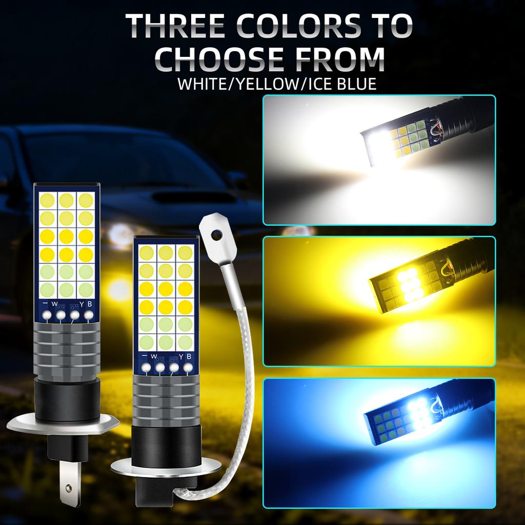 2PCS H1 H3 LED Car Fog Light Bulbs 12-36V Headlight 3030 36SMD Car Day Driving Running Lamp Auto Front Lamp White Yellow Blue