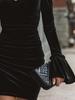 European & American Style Black Velvet V-Neck Slim-Fit Long-Sleeved Dress – Autumn/Winter Fashionable Short Skirt for Women