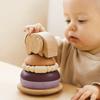 Wooden Baby Pole Stack Toy Montessori Elephant Bell Teething Toy  Develop Cognition Ability