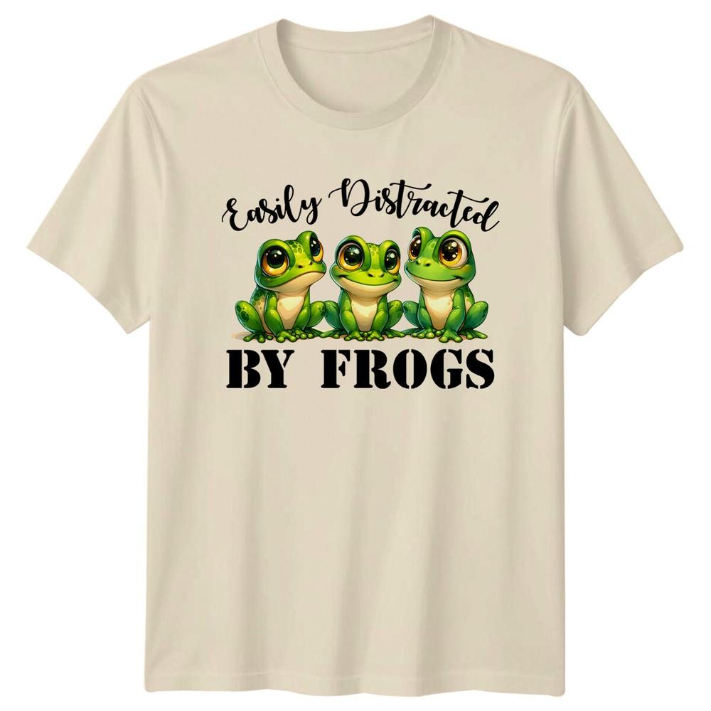Easily Distracted By Frogs Cartoon Animal Pun Graphic TShirt