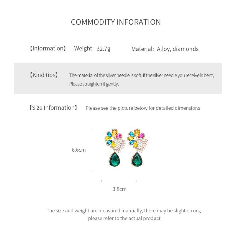 Dopamine Inlaid Rhinestone Exaggerated Flower Droplet Pendant Drop Earring for Women Medieval Exquisite Luxury Designer Zircon