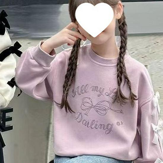 

Girls Bow Sweatshirt - 2025 Autumn, Chic Loose Fit, Korean Style Long Sleeve Top for Spring/Fall. 120 фиолетовый