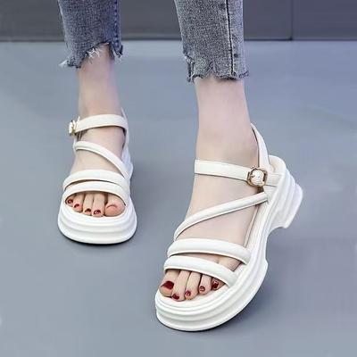Internet Celebrity Roman Sandals Women's Summer Models 2025 New Super Fire Muffin Thick-soled Mid-heeled Skirt, Thick-heeled Sandals