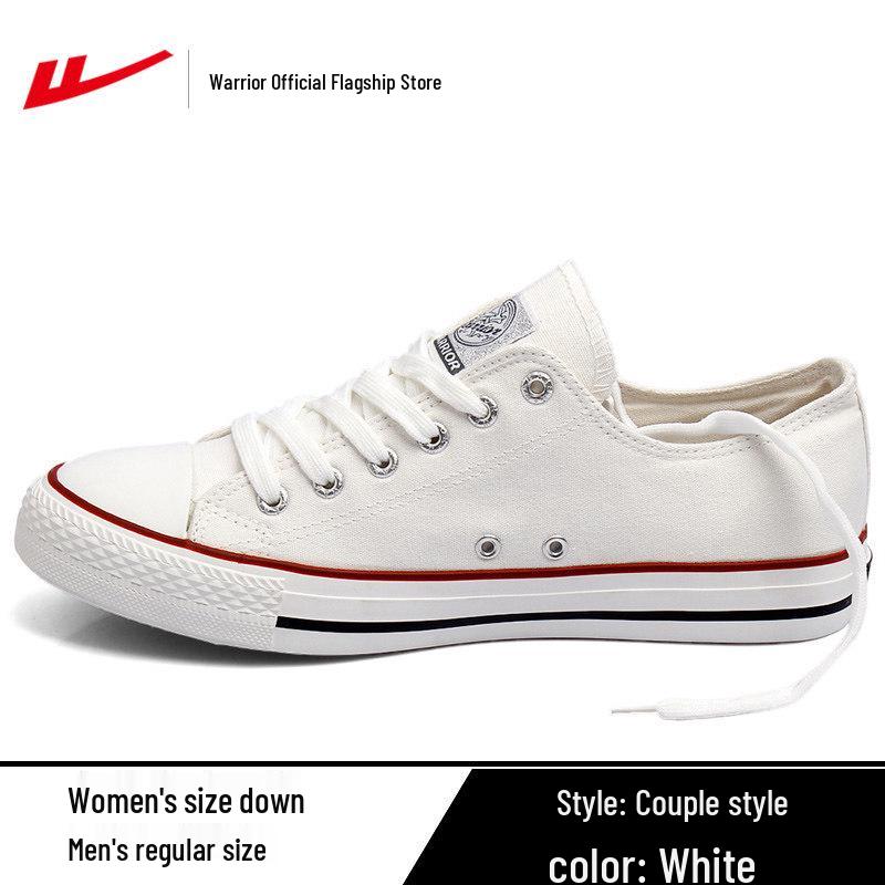 2026 Spring Warrior Low-Top Canvas Shoes: Black & White Casual Sneakers for Men & Women with Thick Soles
