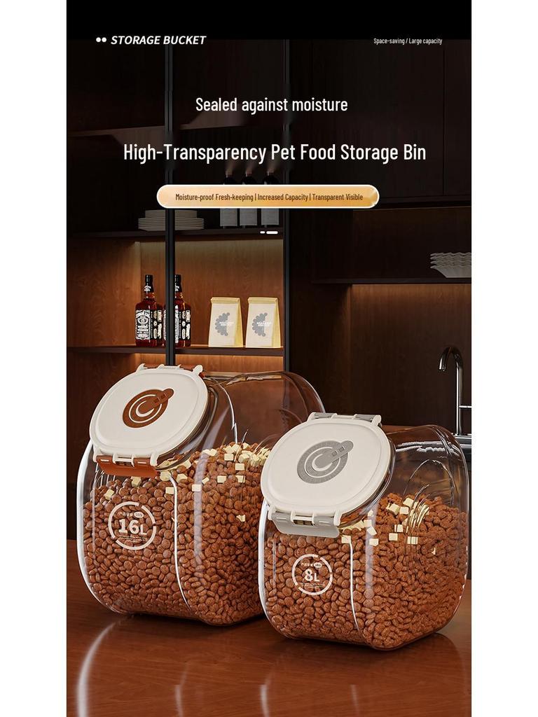 Large Capacity Sealed Moisture-Proof Pet Food Storage Bucket, Transparent for Cat and Dog Food