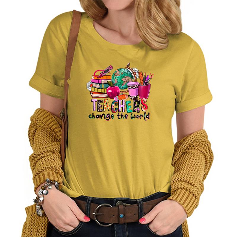 Teachers Change The World Print Tshirt FeUnisex Funny Teacher Gift TShirts Trendy World Design Casual Top Womens Clothing Sales