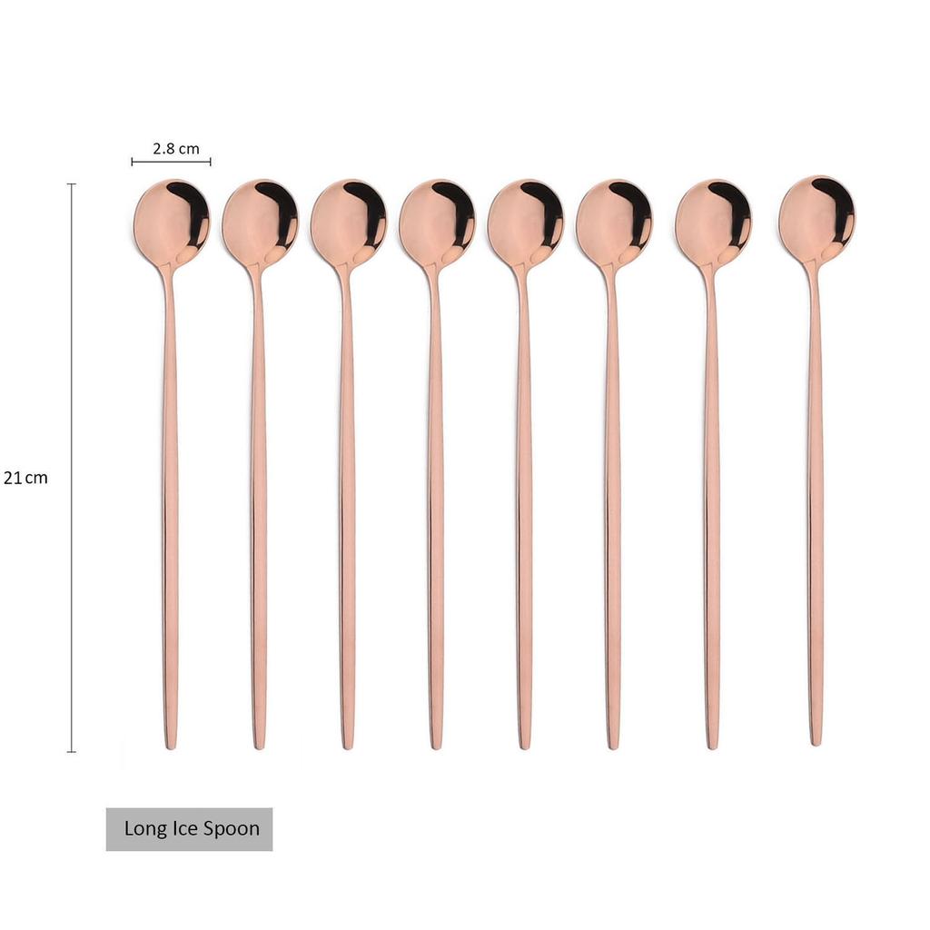 8Pcs Lange Griff Eis Löffel Kaffee Tee Rühren Löffel Edelstahl Schwarz Gold Besteck Set Geschirr Küche Abendessen besteck Set