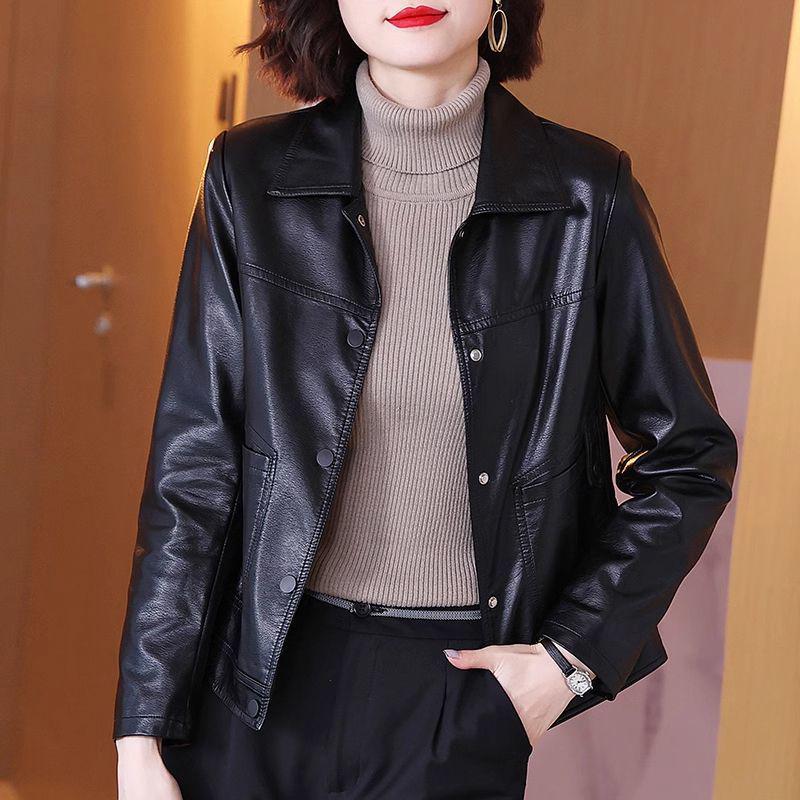 Women's Slimming Chic Motorcycle Leather Jacket - Short Korean Fashion for Spring & Autumn 2025