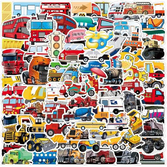 50pcs Transportation Vehicle Truck Stickers Decals for Kids Toddlers Boys Girls, Cartoon Vehicle Vinyl Stickers for Water Bottle Laptop Skateboard