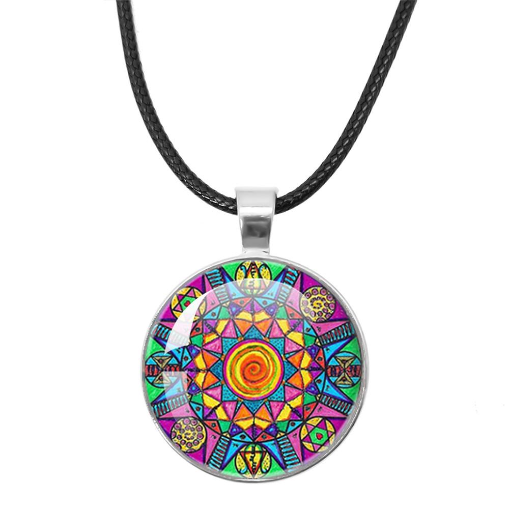 Klassische Lebensblume Seilkette Glasanhänger Halsketten Mandala Elegante und komplexe Muster Halsketten Damen Cabochon Schmuck