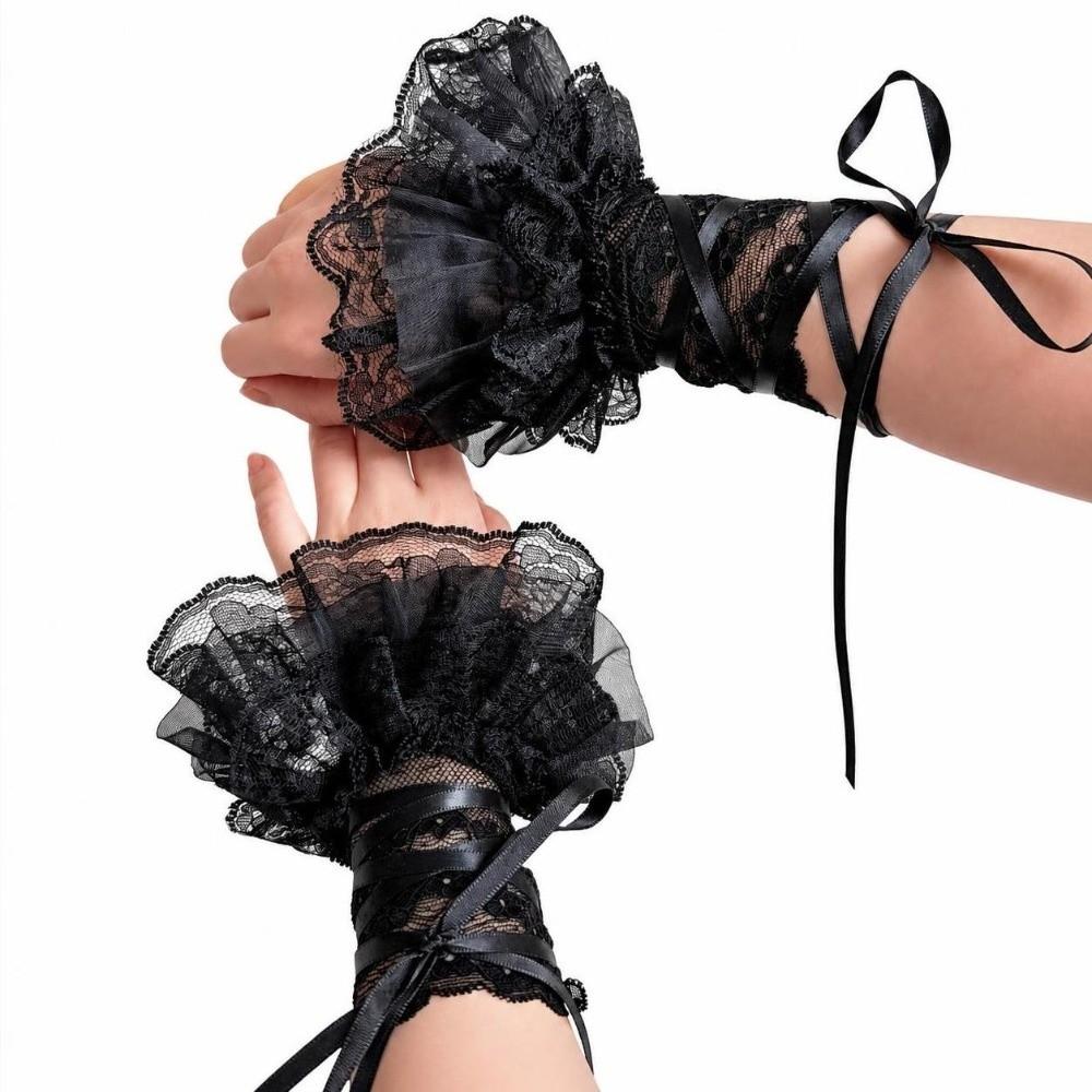Ruffled Lace Lace Arm Sleeves Elastic Band Fake Sleeves Women's Fingerless Gloves  Anime Costume