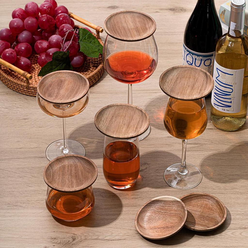 Mumufy 8 Pcs 4" Acacia Wood Wine Glass Charcuterie Topper Wine Glass Topper Charcuterie Plate Mini Charcuterie Board for Christmas Party Family