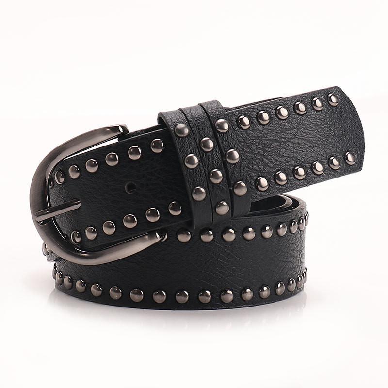 Punk Fashion Pu Leather Belt For Women With Studded Embellishments And Alloy Buckle For Streetwear