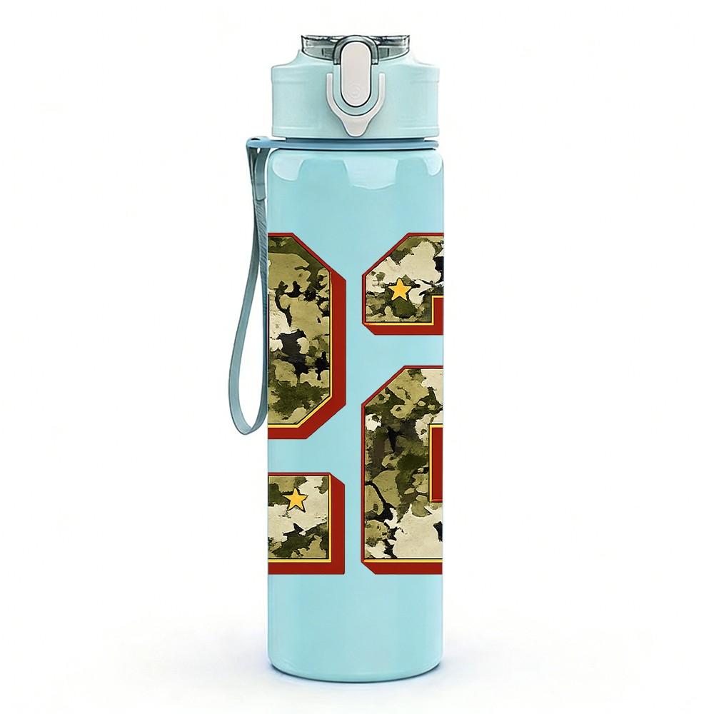 1PC Number 22 Camo Digital Number Print 750ml Color Plastic Sports Water Bottle Leakproof Flip Straw Lid Suitable for Sports Office Home Use