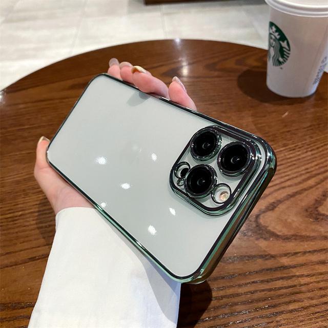 Luxury Plating Transparent Case For Iphone 14 13 12 11 Pro Max X Xs Xr 7 8 Plus Se Camera Glass Defender Shockproof Square Cover