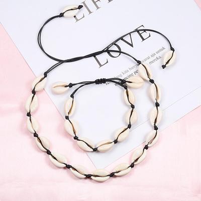 Adjustable Shell Rope Necklace & Bracelet Set - European/American Summer Beach Accessories