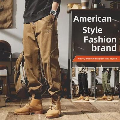 Hong Kong Yuppie Green Tactical Overalls - Men's British Military Style Cuffed Pants for Autumn/Winter
