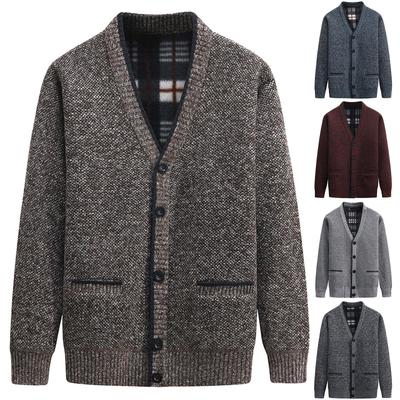 Suéteres cardigan para homens casual xale manga comprida pelúcia espessamento com decote em v suéteres de malha