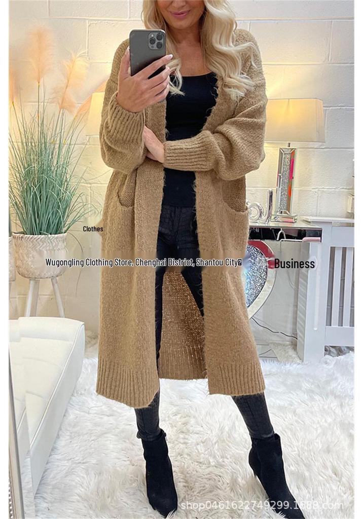 2026 Autumn/Winter European & American Style Women's Jacquard Loose Long Coat - Lazy, Versatile, 5 Colors
