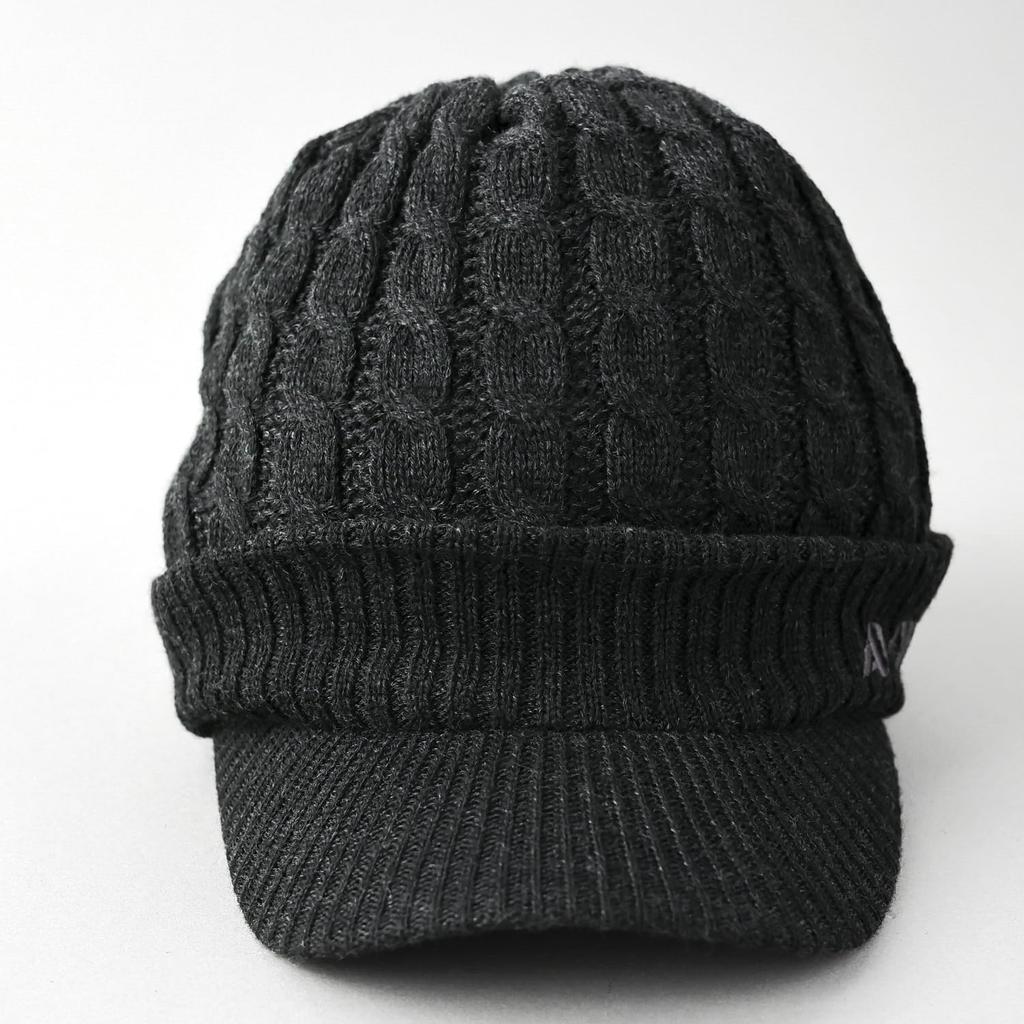 AVIREX Cable Knit Cap with and Winter Knit Black 023 Loose-Fit Brim, Men's Women's Cap, Mix,