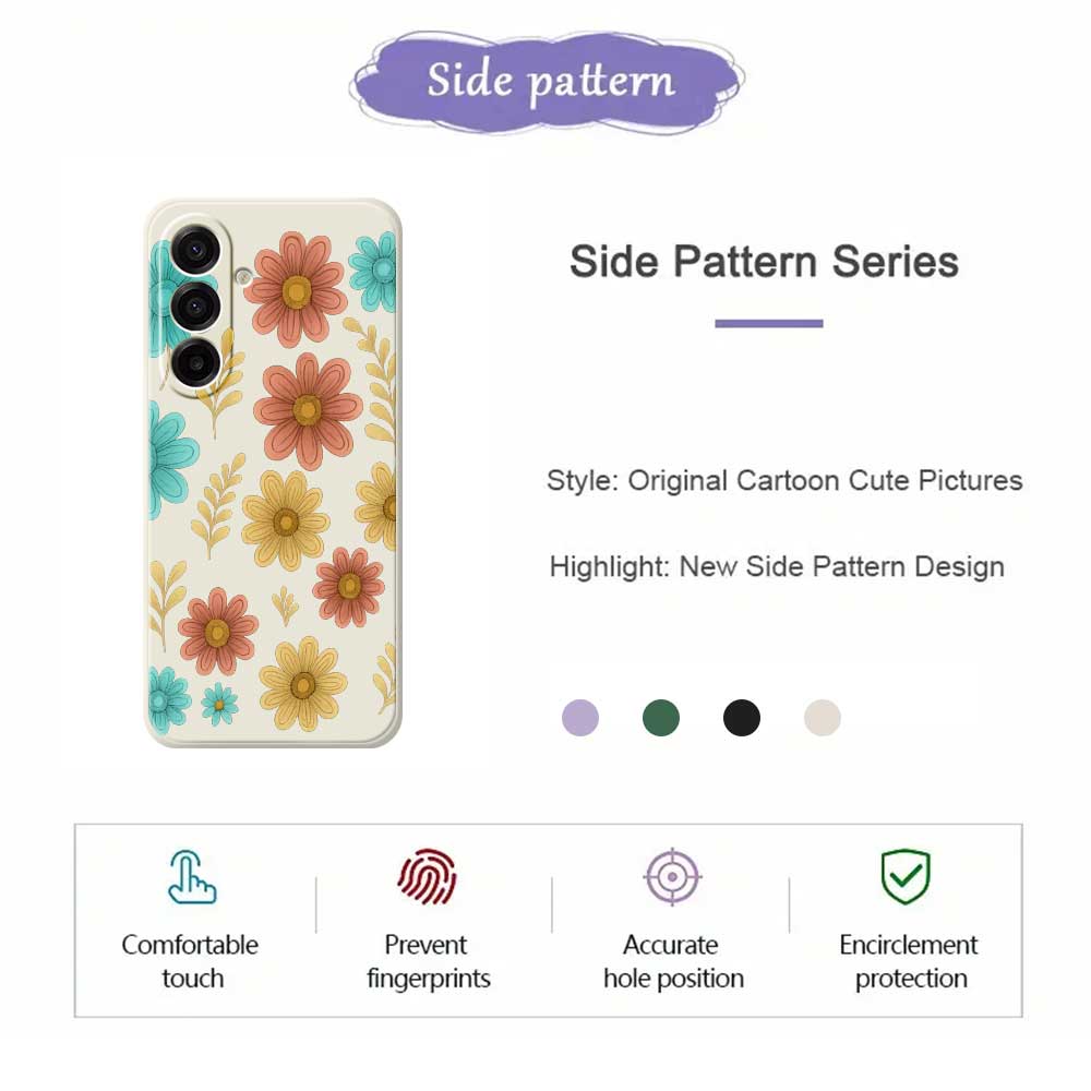 For Samsung Galaxy A17 5G Case Red Yellow Blue Flowers Pattern Printing Straight Edge TPU Phone Back Cover