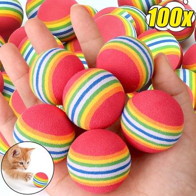 10/100PCS Bolas de Juguete para Mascotas Arcoíris EVA Interactivas para Entrenamiento de Gatos Perros Bola Saltarina Automática Juguetes para Jugar Gatos Perros Suministros para Mascotas
