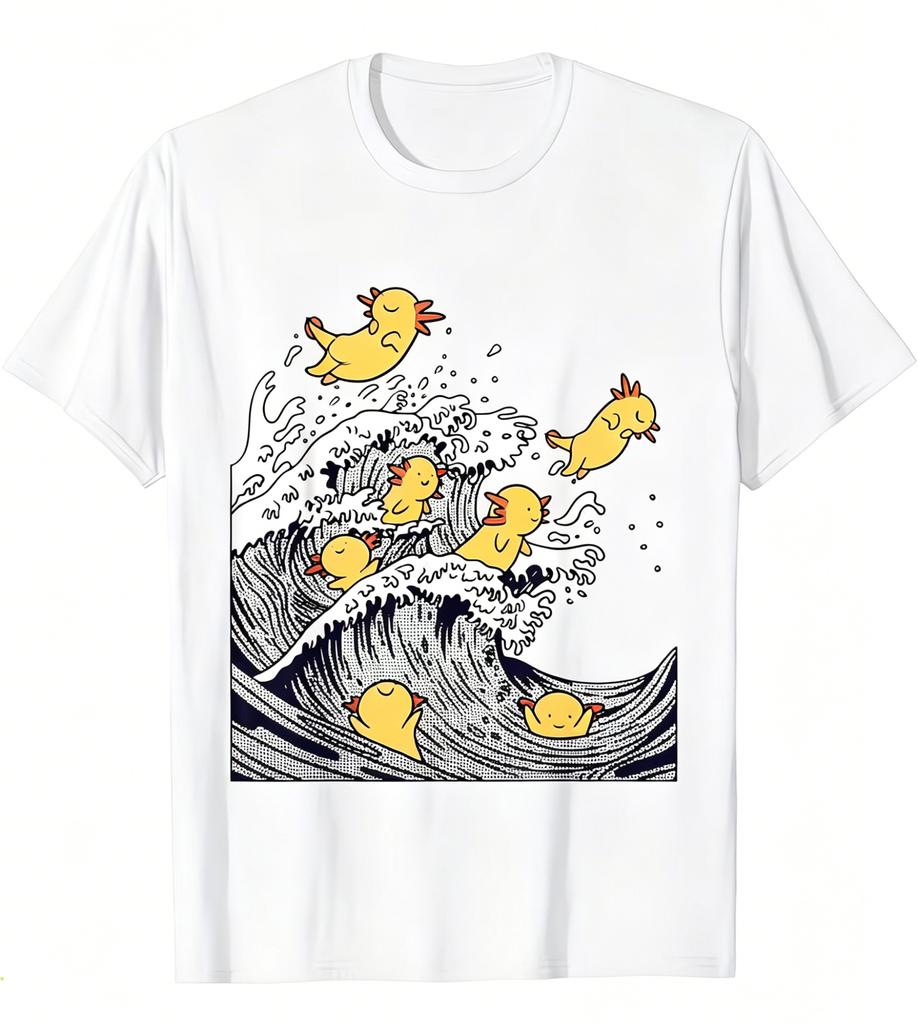 Einzigartiges Axolotl Wellenkunst Shirt Kreatives Meeresungeheuer Grafik T-Shirt Lustiges Meeresliebhaber Geschenk Oberteil StateUnisext Mode Lässiges T-Shirt