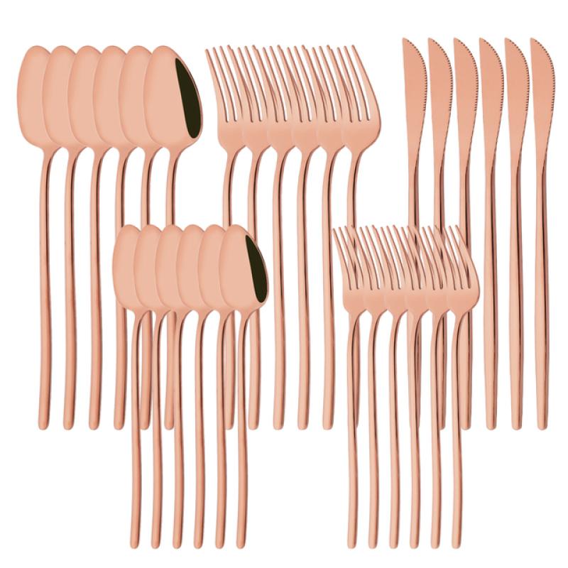 White Gold 30Pcs Dinnerware Set Knife Dessert Fork Spoon Tableware Cutlery Set 18/10 Stainless Steel Flatware Silverware Sets