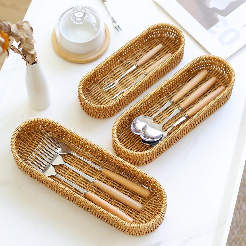 Härte Rattan Weide Geflochten Servierkörbe Haushalt 7 Stile Ablass Stäbchen Gabel Löffel Halter Handgeflochtener Rattan Korb