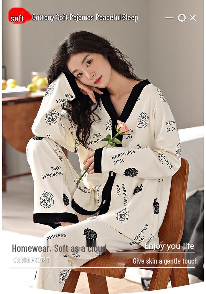 2026 Women's Milk Silk Pajamas Set: V-Neck Cardigan, Long Sleeve, Long Pants, Thin Polka Dot Print for Spring and Autumn
