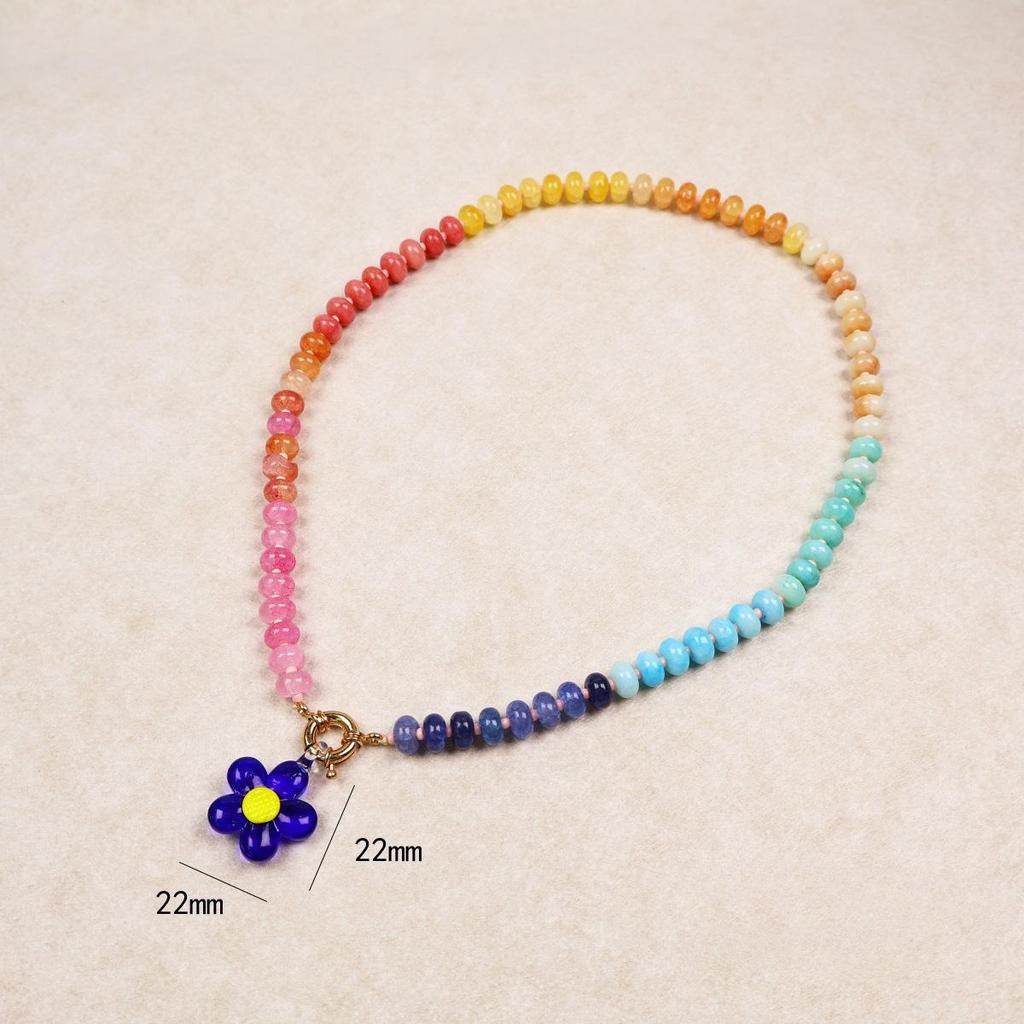 Handmade Flower Pendant Colored Beaded Neck Chain Ladies Beach Dopamine Necklace