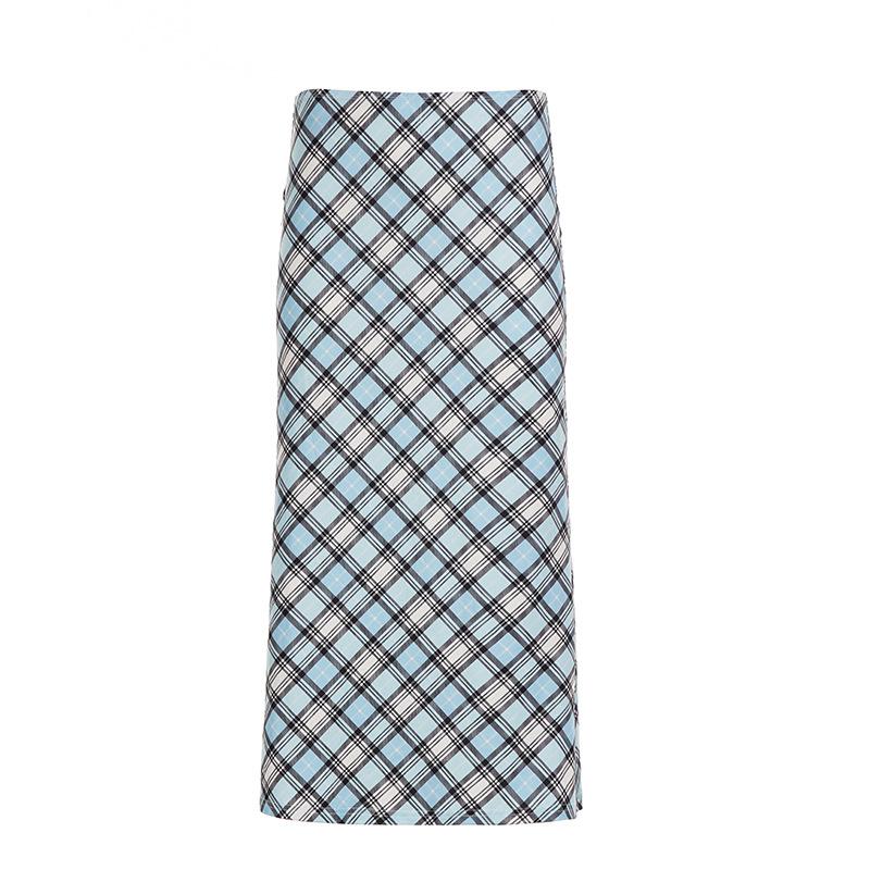 

Women s Blue Plaid Patchwork High Waist Bodycon Pencil Skirt L синій