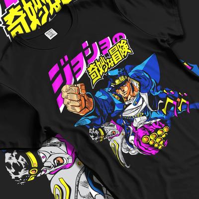 Camiseta de Jotaro Kujo JoJo's Bizarre Adventure Stardust Story Manga Corta Oversize Hombre Algodón Alta Calidad Harajuku Ropa Femenina Masculina