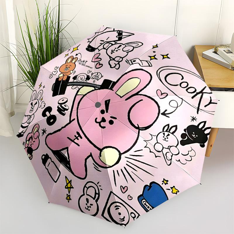 

1pc BT21 Automatic Folding Umbrella - Compact 8-Rib Design, Durable Plastic & Iron, Perfect Gift for Friends & Family, Outdoor Umbrella, Fashionable A