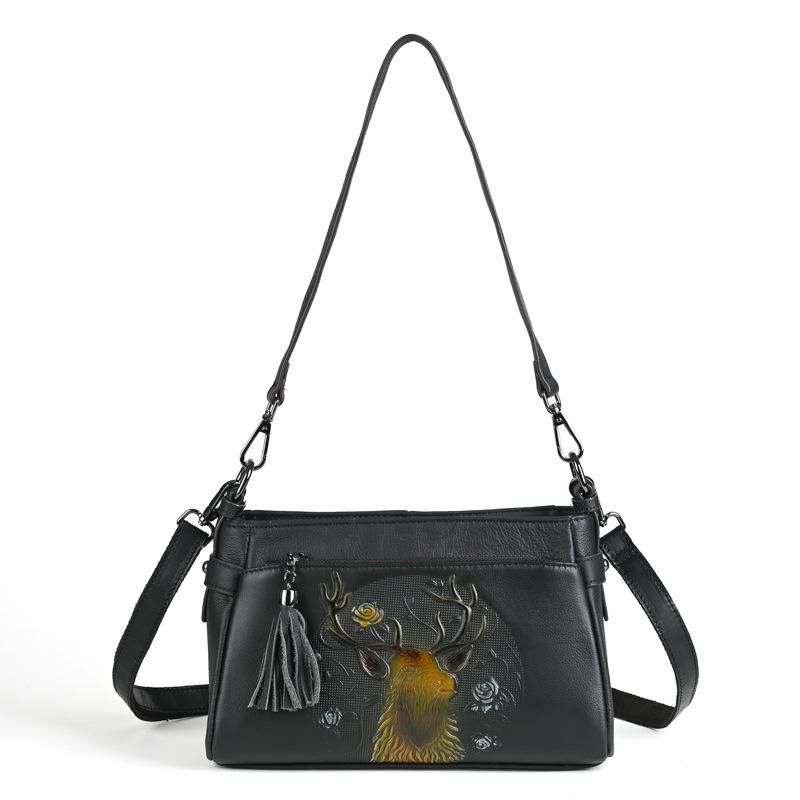 New Women's Genuine Leather Shoulder Bag, Retro Crossbody Bag, Top Layer Cowhide, Chinese Style Mother Bag, Casual Qipao Women's Bag