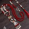 Bright Red Long Tassel Hanfu Necklace - Ethnic Style Yinglu Accessories for Women