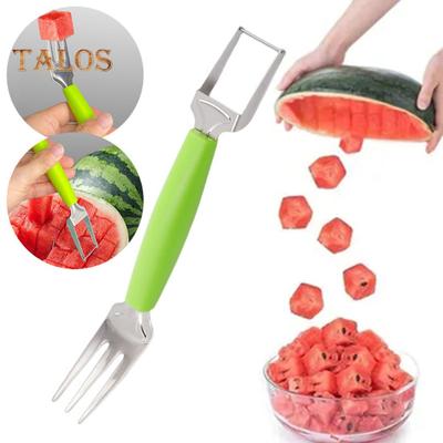 Watermelon Slicer Stainless Steel 2-In-1 Fork Cutter Portable Fruit Cube Cutter Lightweight Watermelon Fork Slicer for Picnics Parties
