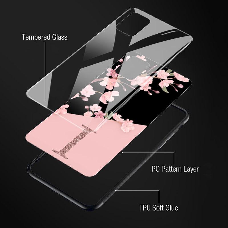Benutzerdefinierte Kirschblüten-Blumen-Anfangsglashülle für Samsung Galaxy A52 A71 A50 A51 A70 A21s A31 A72 A10 A12 A22 5G Telefonabdeckung