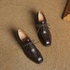 Krazing Pot Sheepskin Autumn Winter Shoes Lace Up Med Heels Size 42 Square Toe Brown Color Pumps