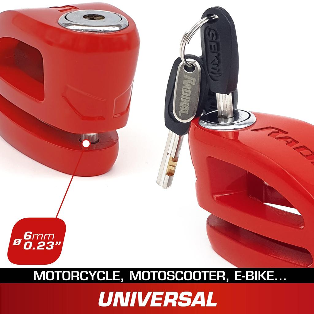 RADIKAL RK306R Motorcycle Disc Brake Lock for and 6mm Locking Lightweight Anti-Theft Lock, Motorcycles, Scooters, Bikes, Electric, Pin,
