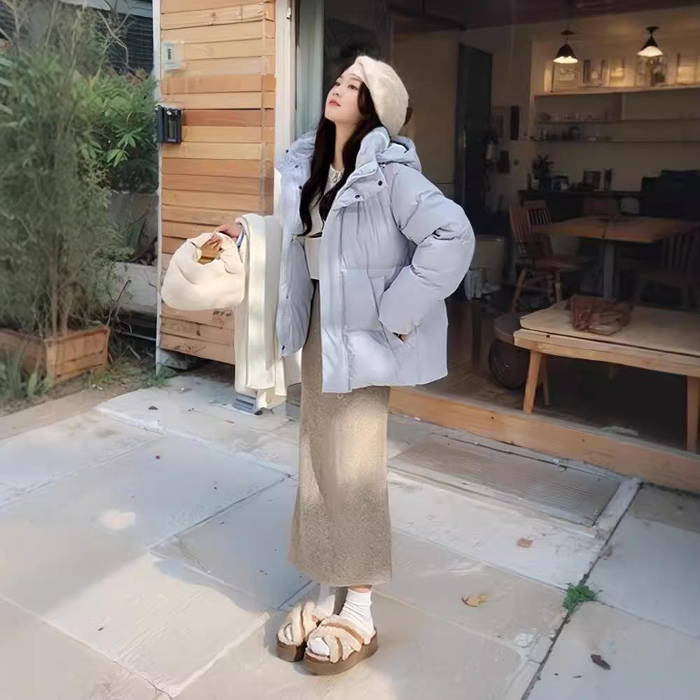 Down jacket women's short models New year's models Winter thickened loose hooded small white duck down sweet coat