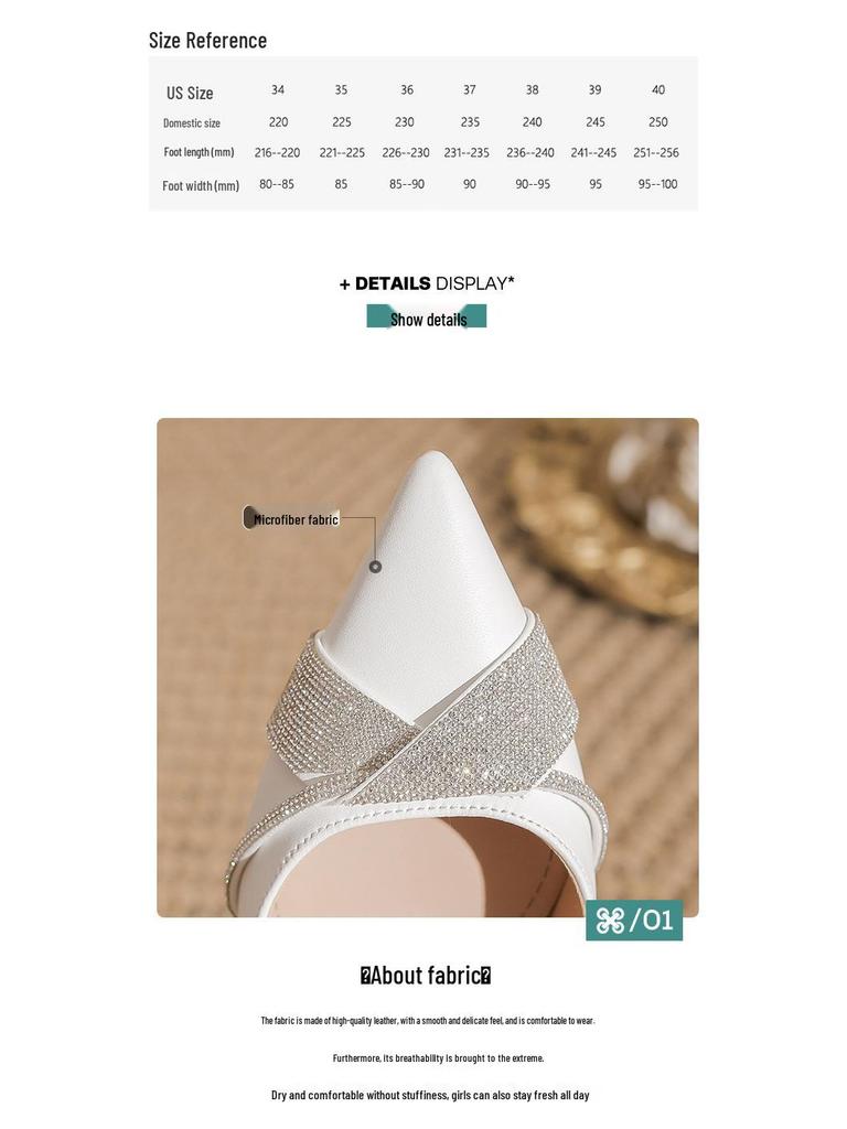 BYZ Backless Pointed Toe Stiletto Microfiber Rhinestone Buckle Heels - Versatile Commuter Work Shoes for Women