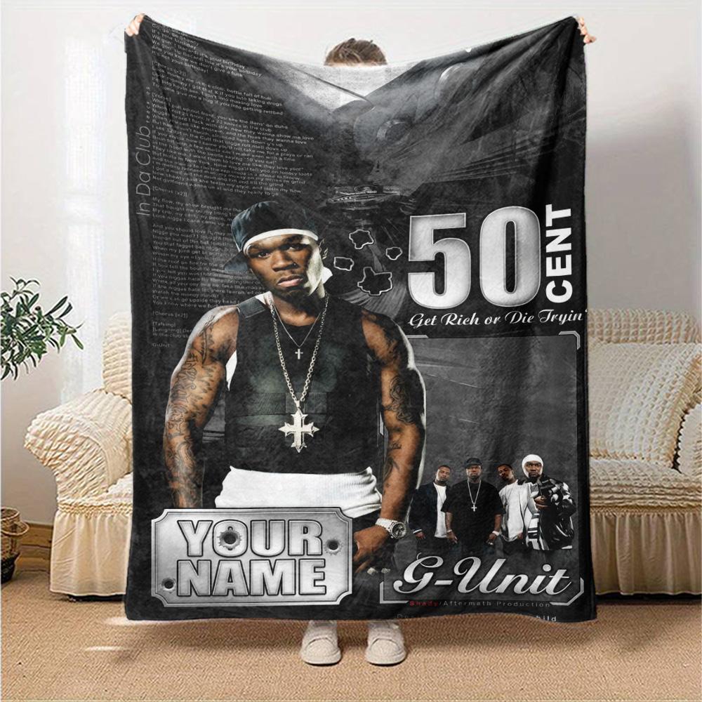 Name Custom 50 Cent Print Flannel Blanket High Quality Warm Comfortable Cover for All Seasons Perfect for Gifts Home Decor
