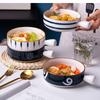 650ml Art Ceramic Dish Handle Round Soup Noodle Kitchen Dessert Tableware