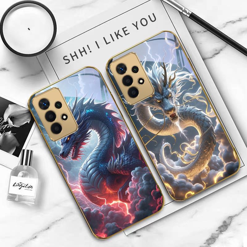 Fantastische Drachenform Für Samsung A 01 52S A04 A05S A10 12 13 22 23 24 36 42 M02 Note 10 20Ultra 8 9 Goldene Glas-Handyhülle