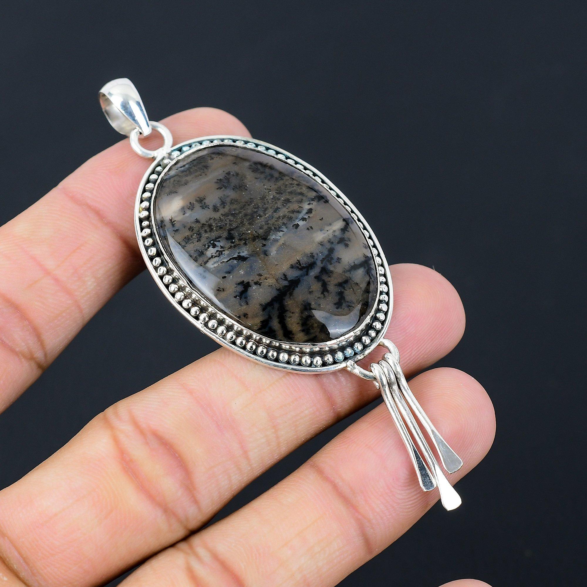 Sterling Silver Oval Honey Dendrite Opal Stone Daughter Birthday Pendant Jewelry