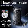 Sanwa Supply Tower-Style Power Strip with 12 AC Outlets, 2 USB-A Ports, and 1 Type-C Port, 2m Length, and a Centralized Switch, Black, TAP-B112C1A2BK